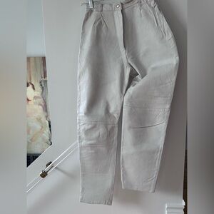 Women White Italian Genuine Leather Pants